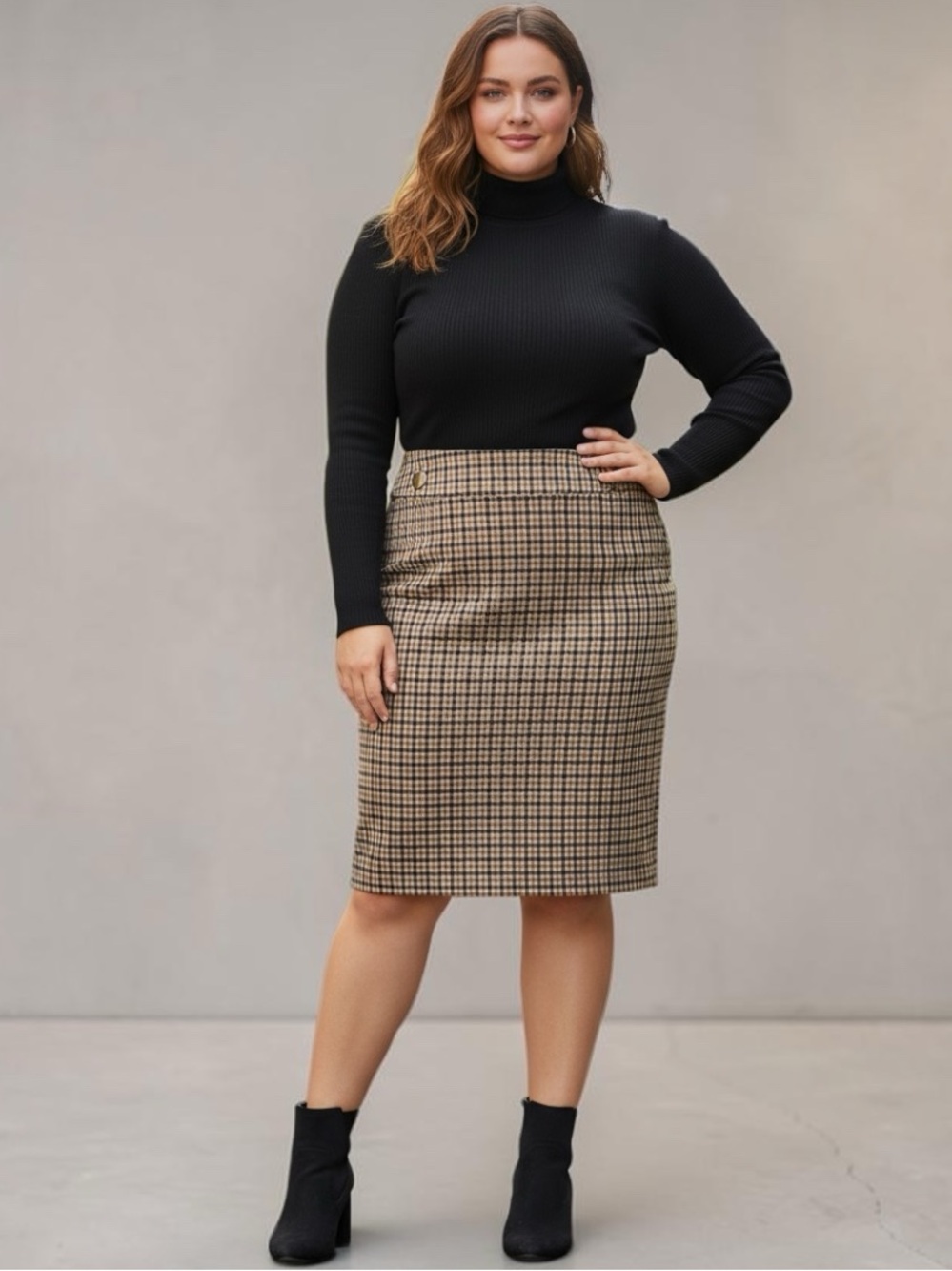 Ann Taylor Tan Plaid Pencil Skirt